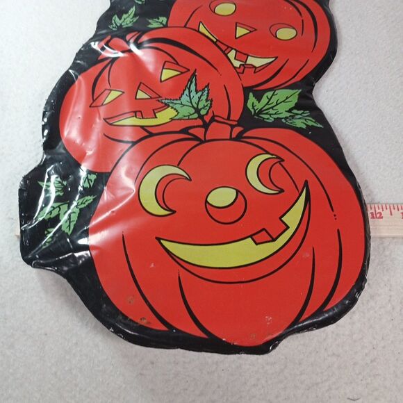 Three Smiling Pumpkins Pastic Yard or Wall Decoration Halloween Ornament - Picture 7 of 10